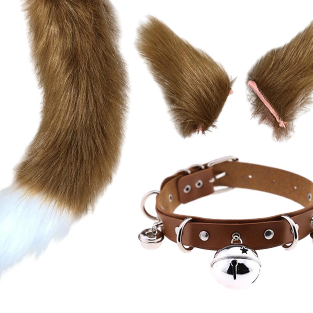 Faux Fur Cat Ears and Tail Set Halloween Fancy Dress Cosplay Costume Brown