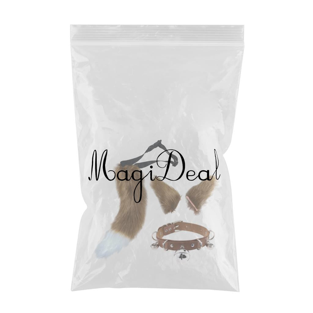 Faux Fur Cat Ears and Tail Set Halloween Fancy Dress Cosplay Costume Brown