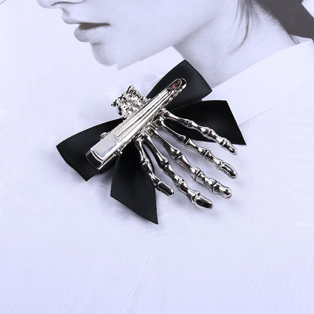 Halloween Skeleton Claw Hair Clip with Bowknot Skull Hand Hairpin Cosplay