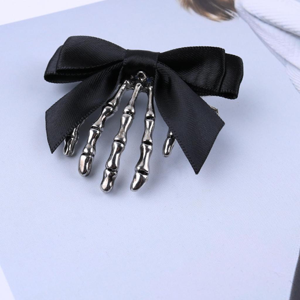 Halloween Skeleton Claw Hair Clip with Bowknot Skull Hand Hairpin Cosplay