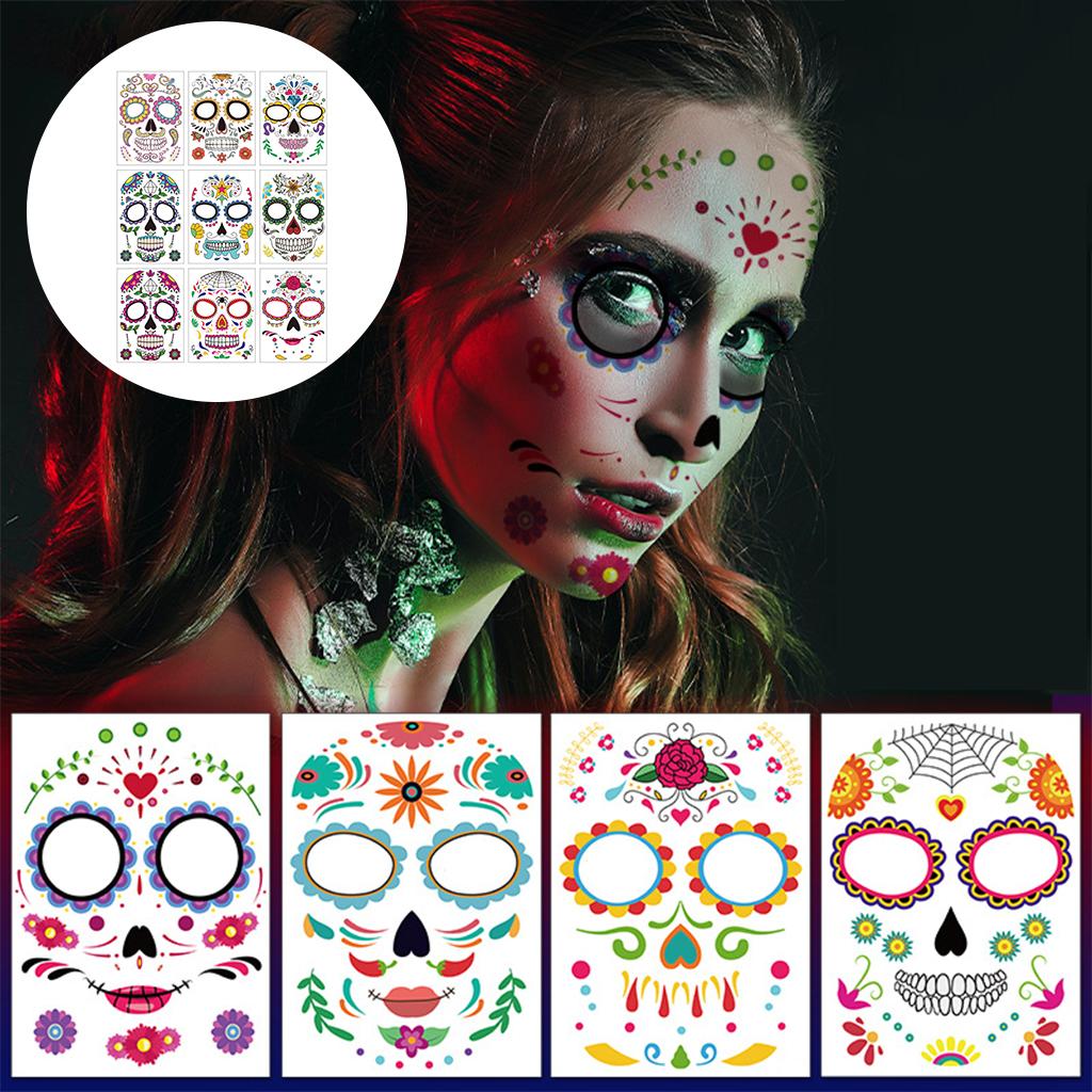 9 Pieces Halloween Temporary Tattoo Face Sticker Waterproof Tattoo Set 1