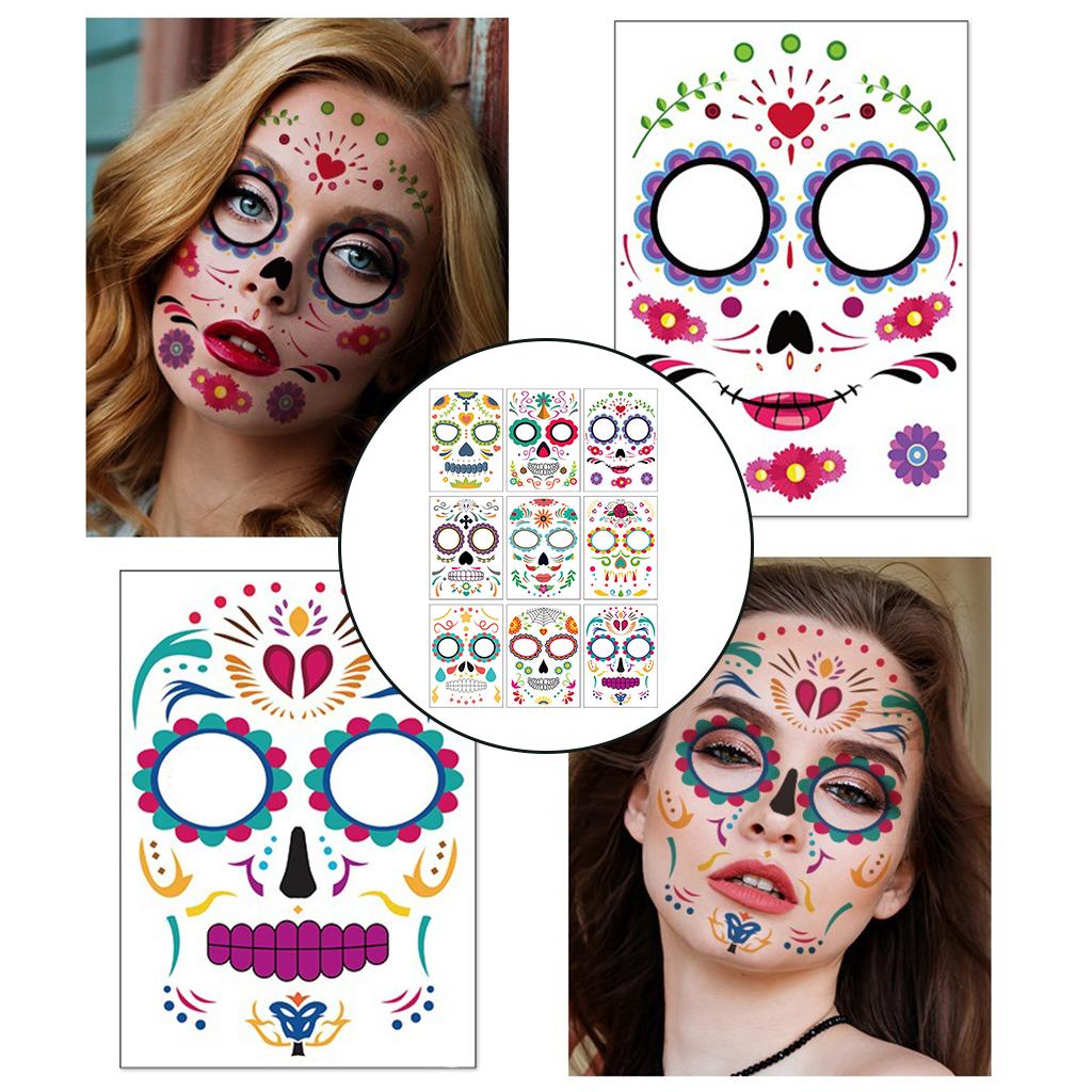 9 Pieces Halloween Temporary Tattoo Face Sticker Waterproof Tattoo Set 2