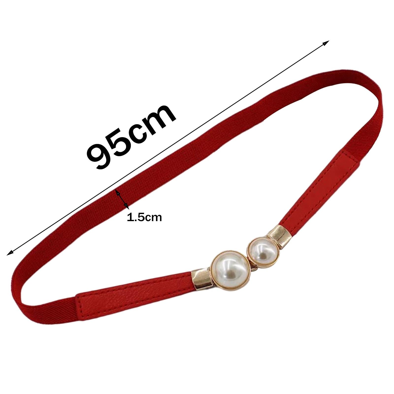 Pearl Elastic Belt Thin Leather Women Waist Belt Dress Skirt Decor Red