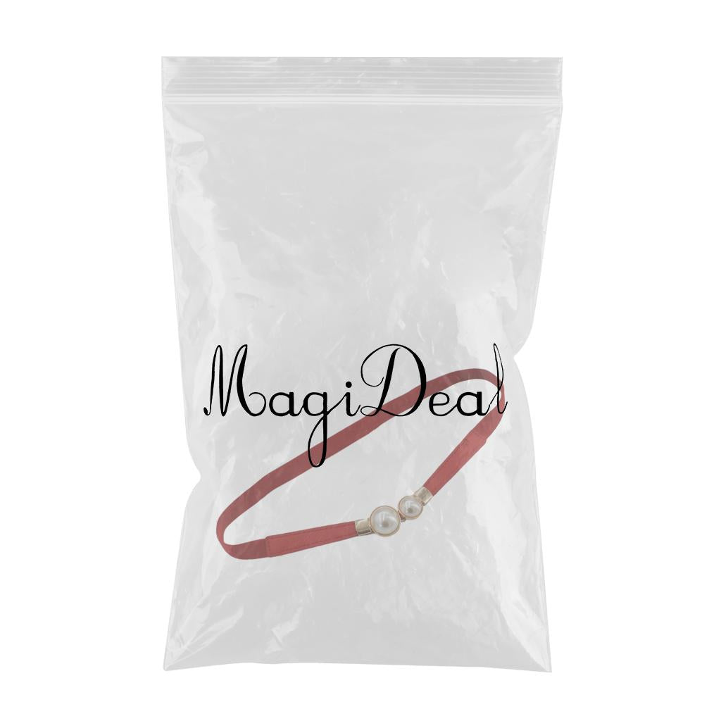 Pearl Elastic Belt Thin Leather Women Waist Belt Dress Skirt Decor Red