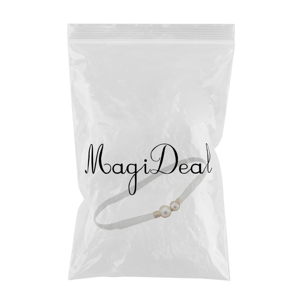 Pearl Elastic Belt Thin Leather Women Waist Belt Dress Skirt Decor White