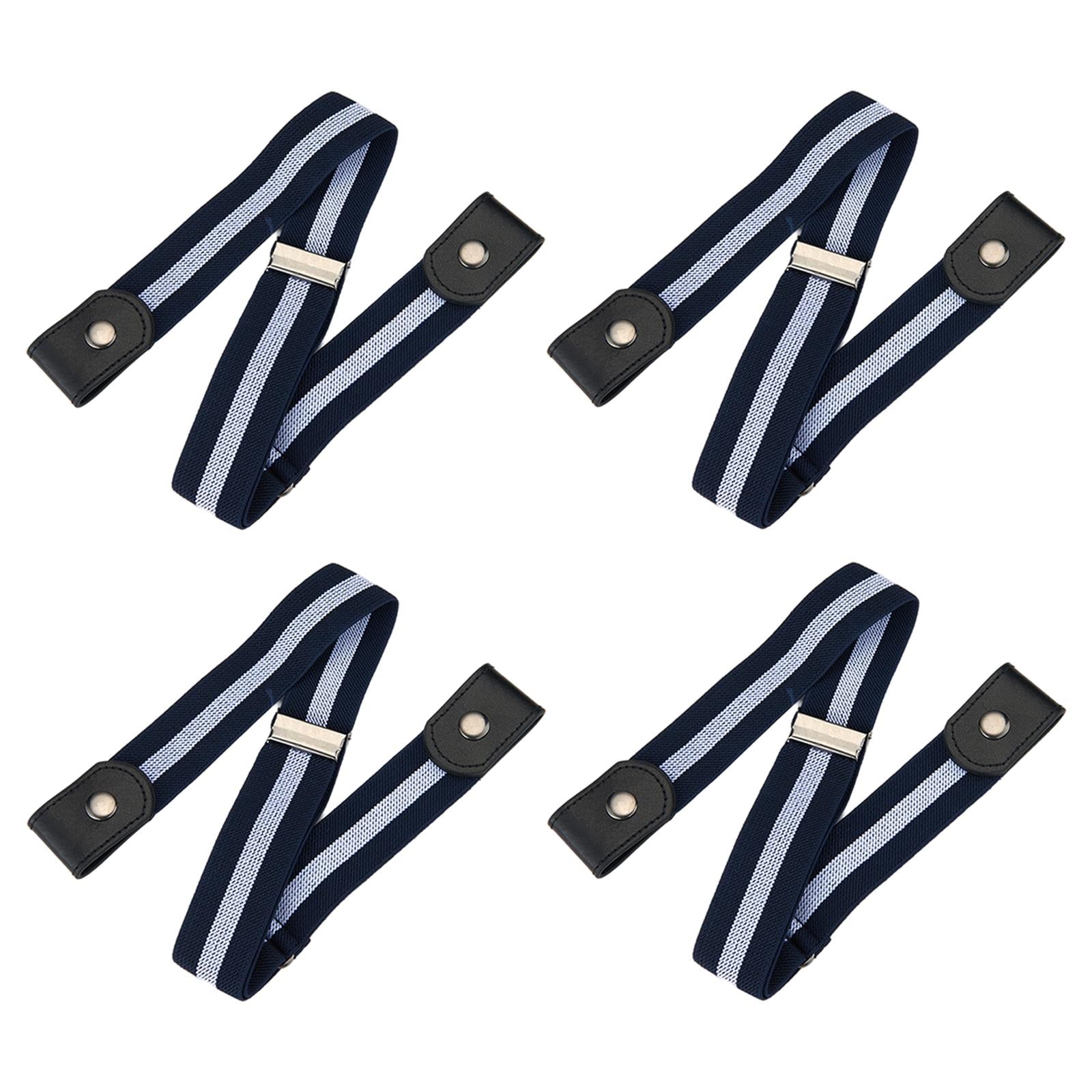 Fashion Adjustable Belts Stretch No Buckle Waistbands Blue White Stripes