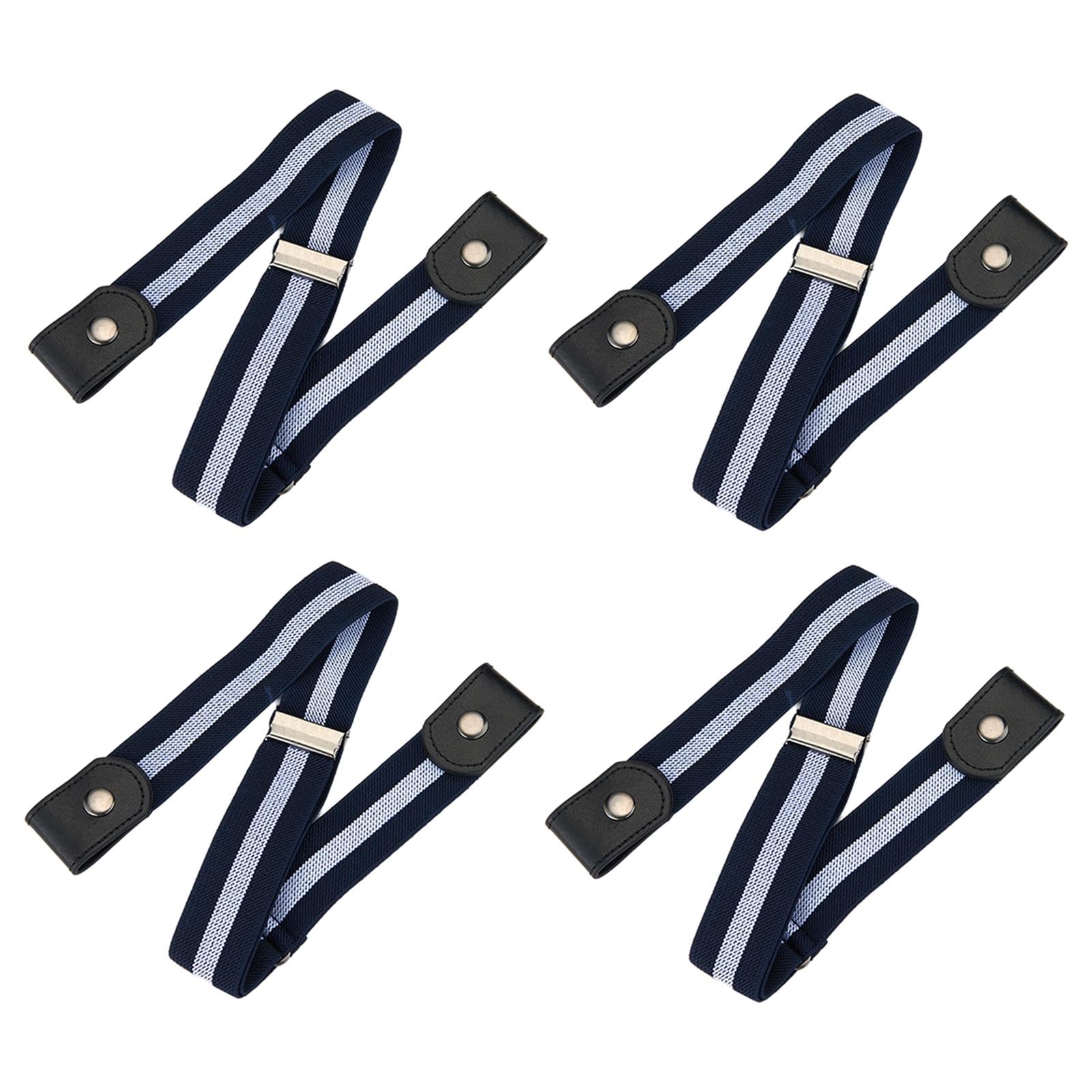 Fashion Adjustable Belts Stretch No Buckle Waistbands Blue White Stripes