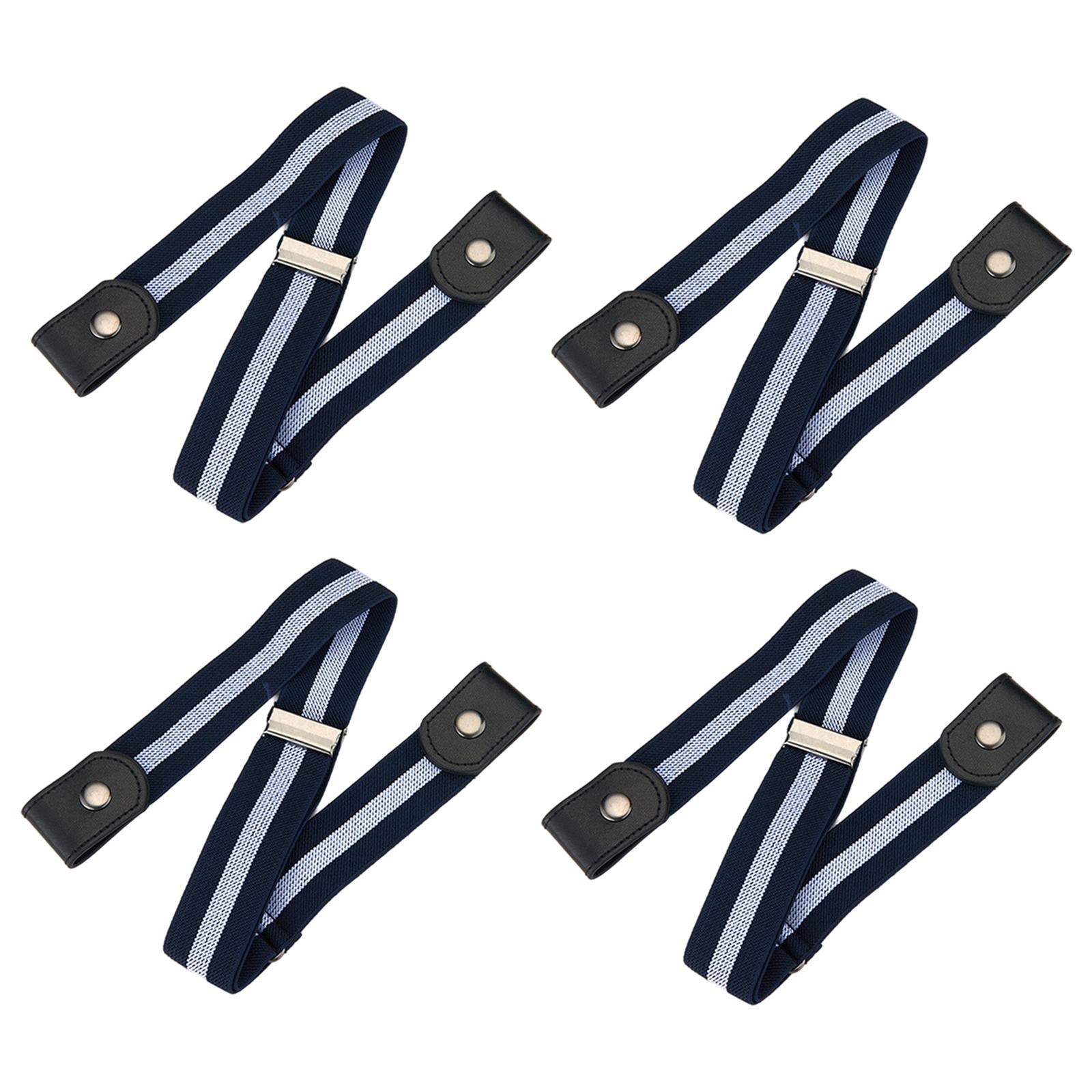 Fashion Adjustable Belts Stretch No Buckle Waistbands Blue White Stripes