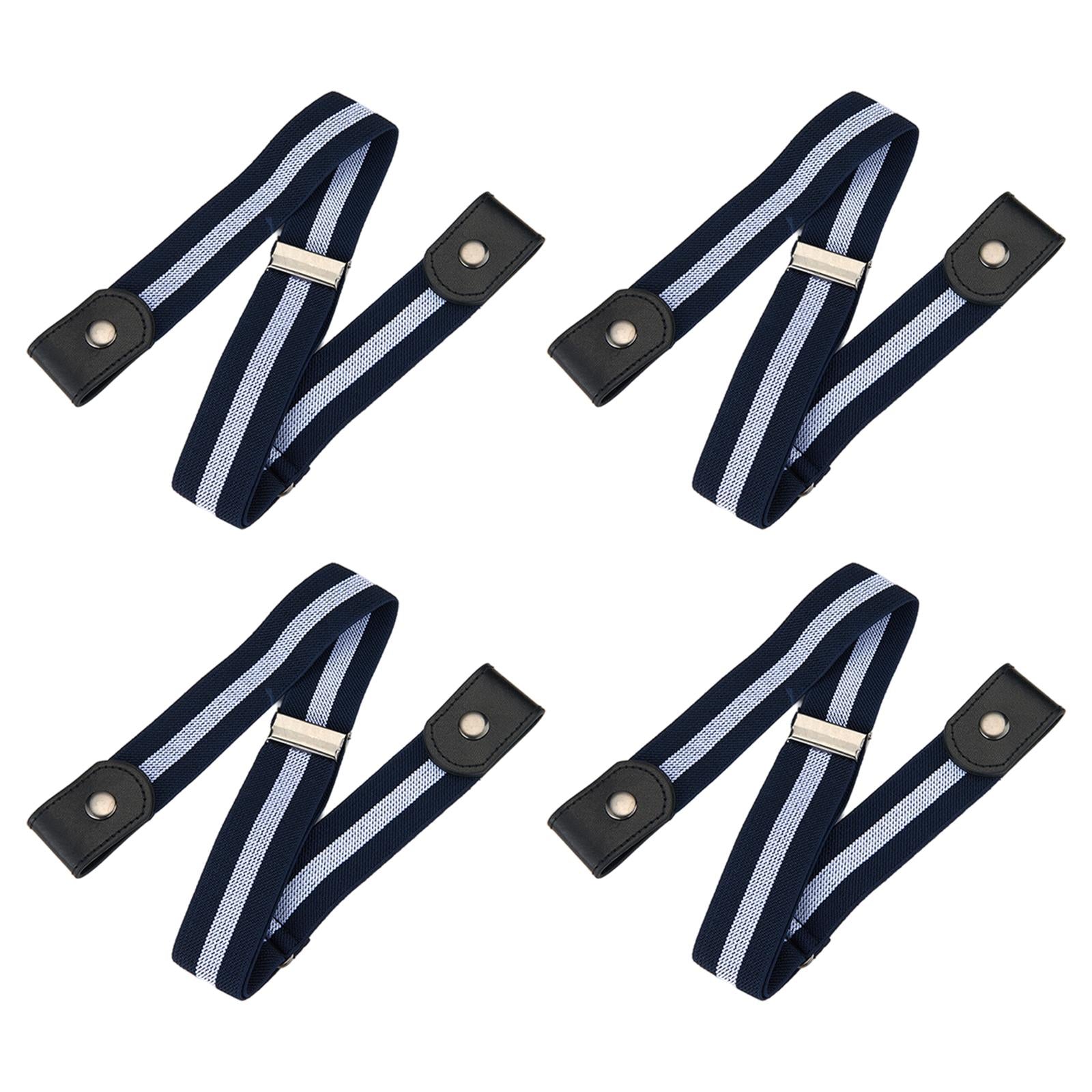 Fashion Adjustable Belts Stretch No Buckle Waistbands Blue White Stripes