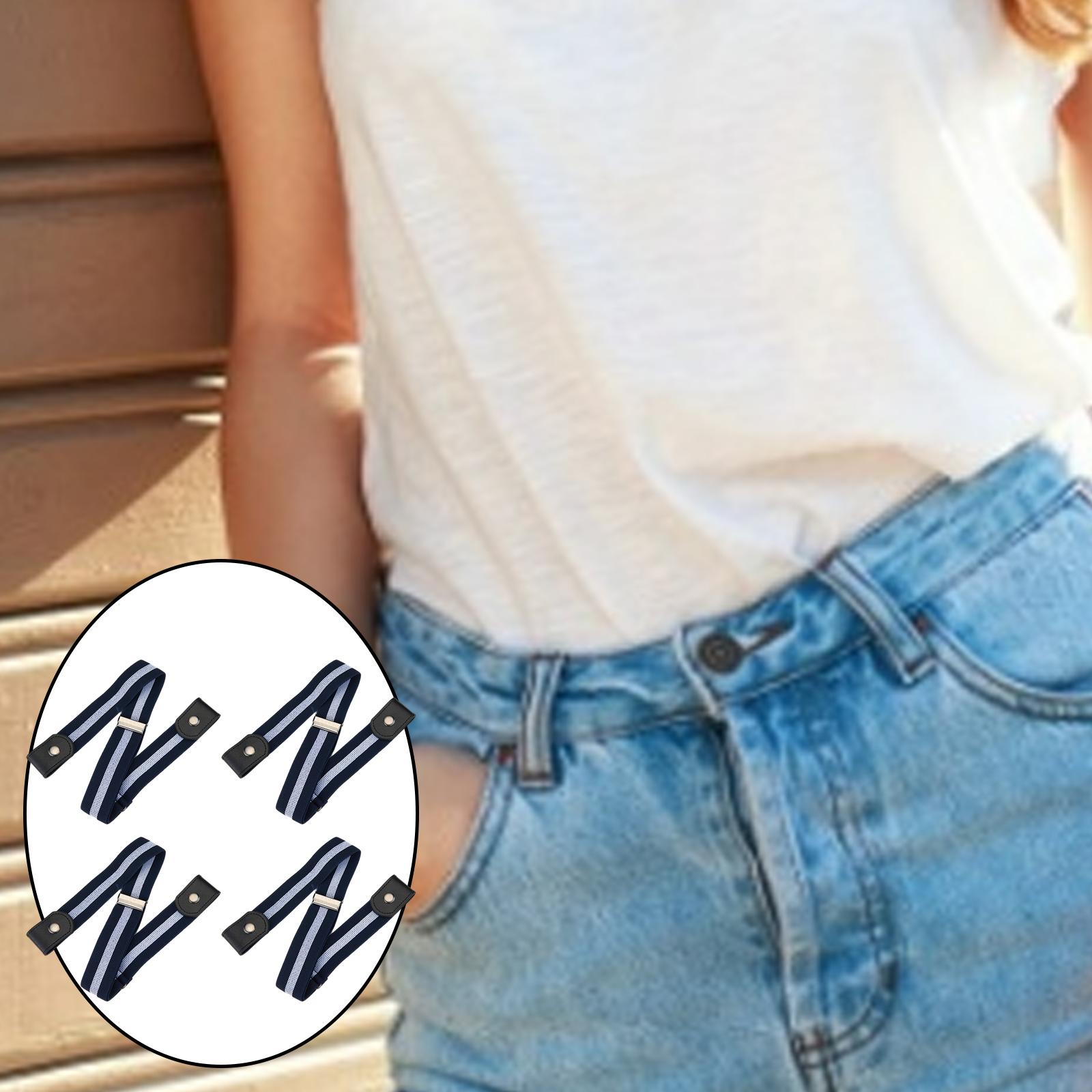 Fashion Adjustable Belts Stretch No Buckle Waistbands Blue White Stripes