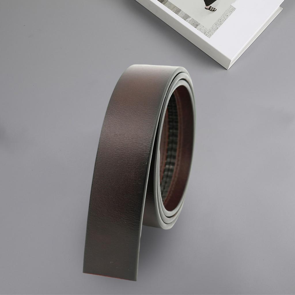 Vintage Leather Strap Automatic Buckle No Buckle Casual Dress Belt for Mens Brown