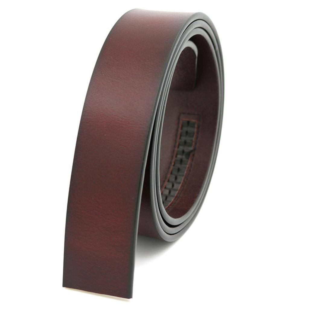 Vintage Leather Strap Automatic Buckle No Buckle Casual Dress Belt for Mens Red Brown