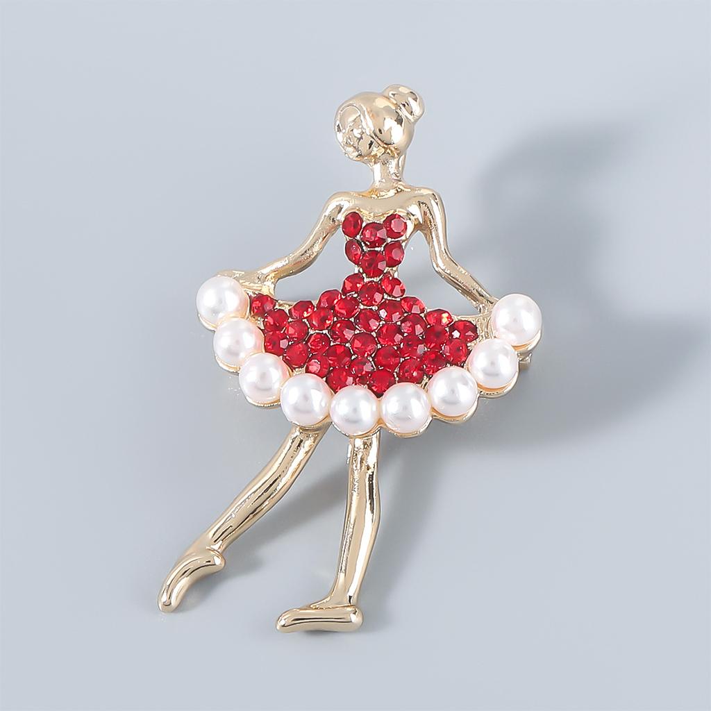 Ballet Dancer Brooches Pearl Alloy Dancer Corsage for Wedding red