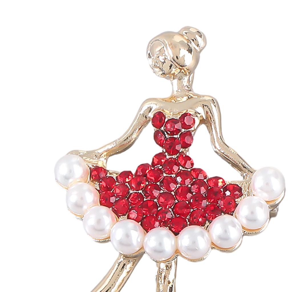 Ballet Dancer Brooches Pearl Alloy Dancer Corsage for Wedding red