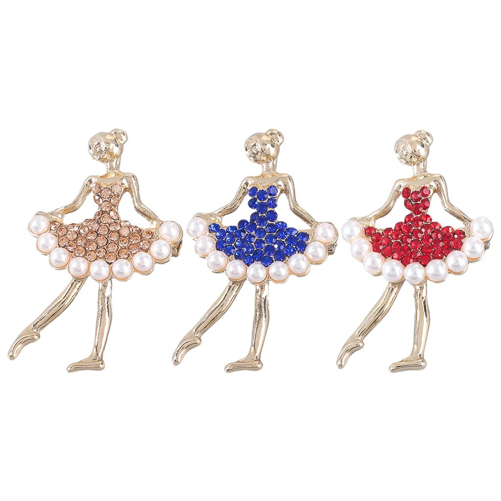 Ballet Dancer Brooches Pearl Alloy Dancer Corsage for Wedding red