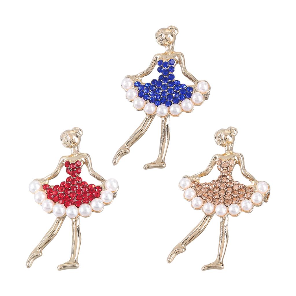 Ballet Dancer Brooches Pearl Alloy Dancer Corsage for Wedding red