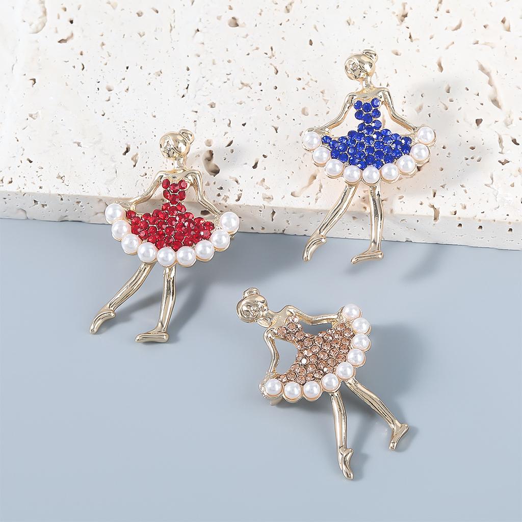 Ballet Dancer Brooches Pearl Alloy Dancer Corsage for Wedding red