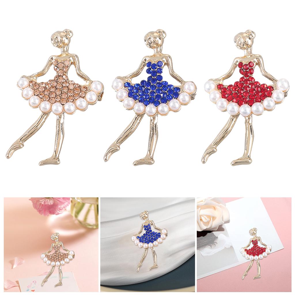 Ballet Dancer Brooches Pearl Alloy Dancer Corsage for Wedding red