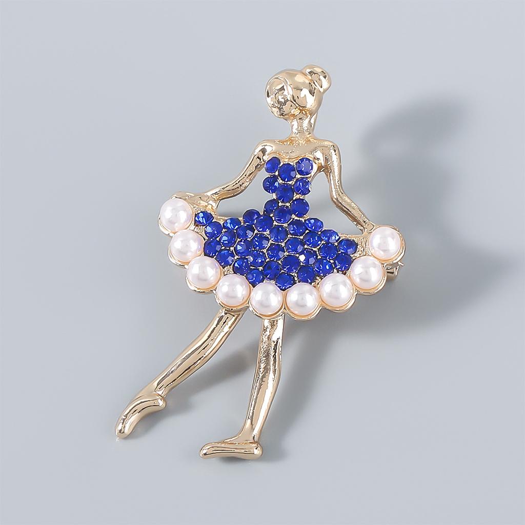 Ballet Dancer Brooches Pearl Alloy Dancer Corsage for Wedding blue