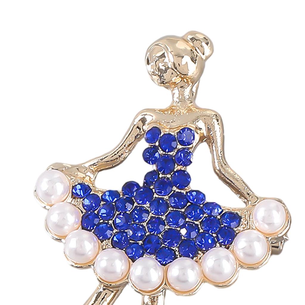 Ballet Dancer Brooches Pearl Alloy Dancer Corsage for Wedding blue
