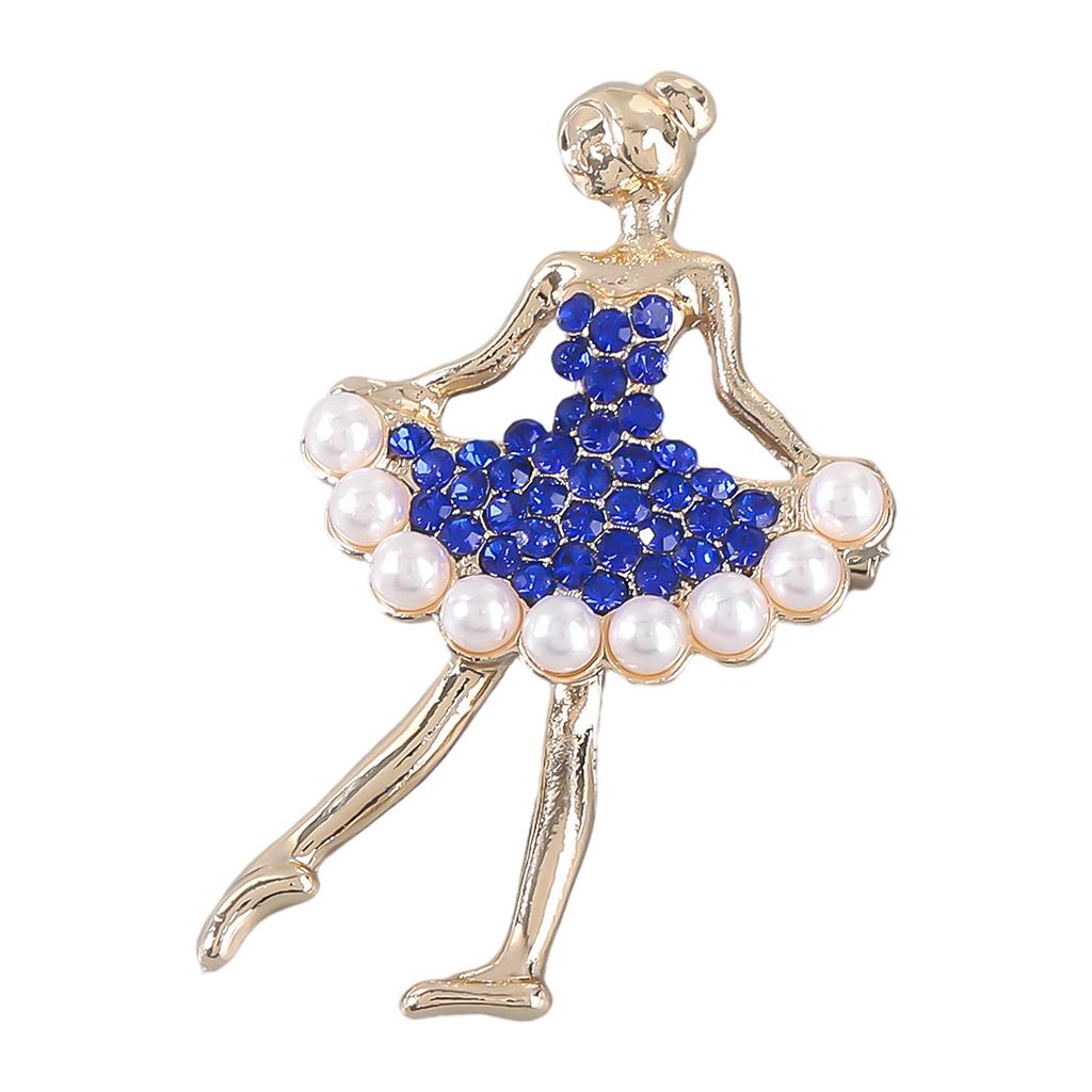 Ballet Dancer Brooches Pearl Alloy Dancer Corsage for Wedding blue