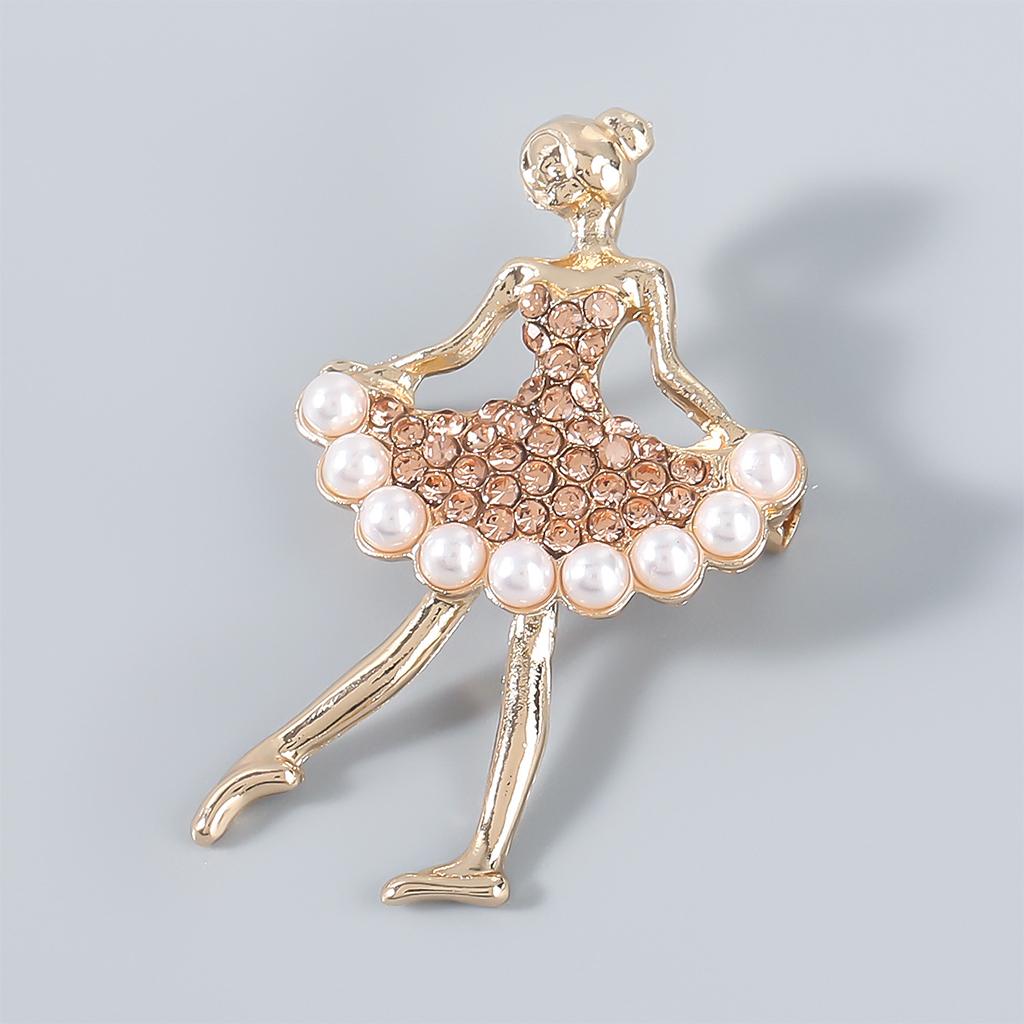 Ballet Dancer Brooches Pearl Alloy Dancer Corsage for Wedding Rose gold