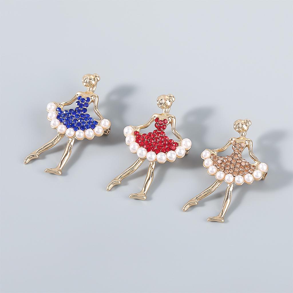 Ballet Dancer Brooches Pearl Alloy Dancer Corsage for Wedding Rose gold