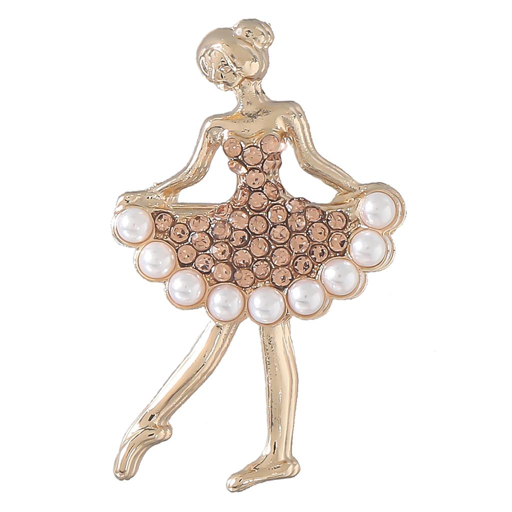 Ballet Dancer Brooches Pearl Alloy Dancer Corsage for Wedding Rose gold
