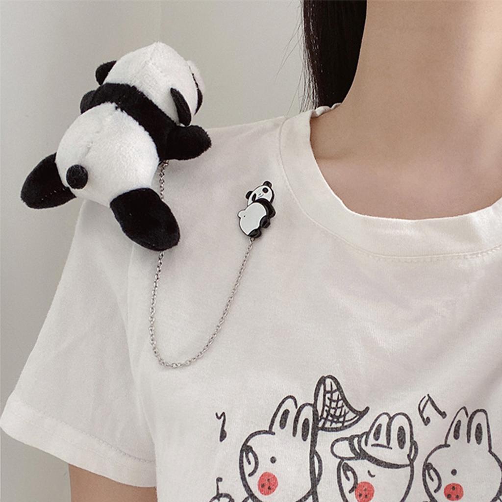 Fluffy Panda Chain Brooch Cartoon Alloy Fashion Wear Alone Pin for Shirts