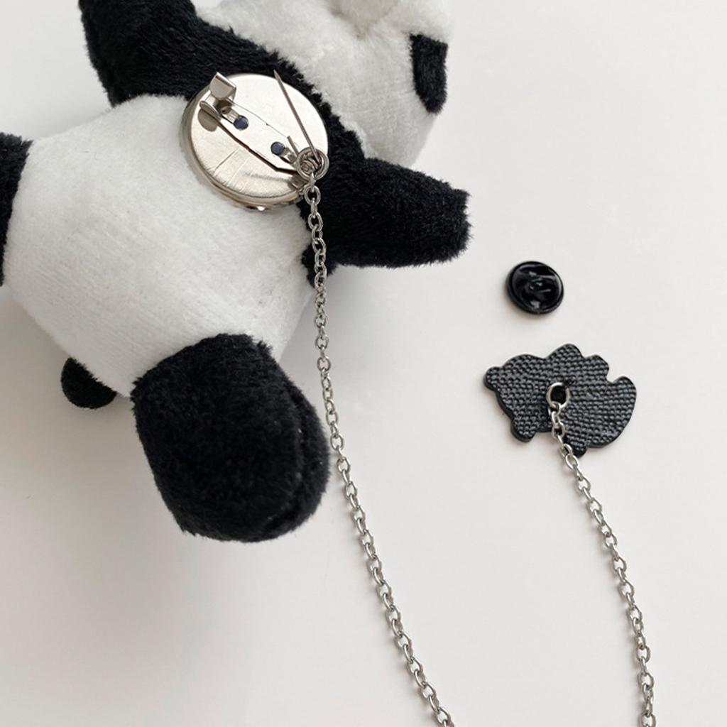 Fluffy Panda Chain Brooch Cartoon Alloy Fashion Wear Alone Pin for Shirts