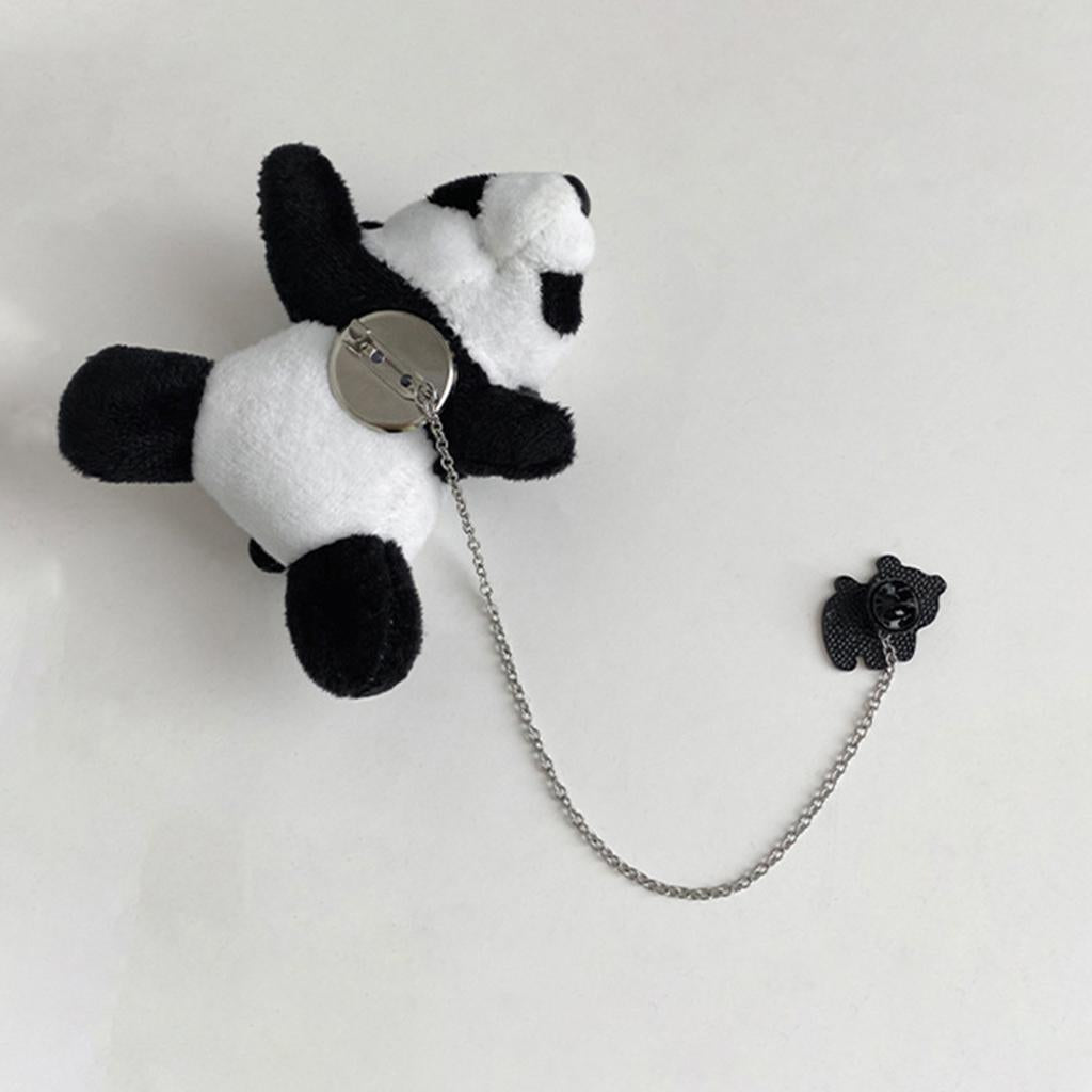 Fluffy Panda Chain Brooch Cartoon Alloy Fashion Wear Alone Pin for Shirts