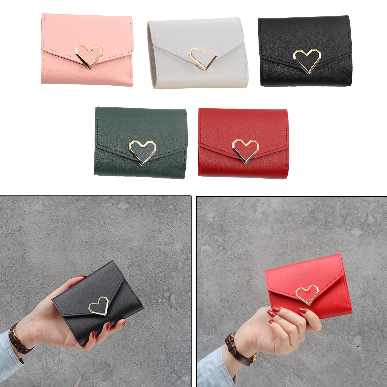 Women Small Wallet Mini Purse Bifold Leather Short Card Holder Handbag Red