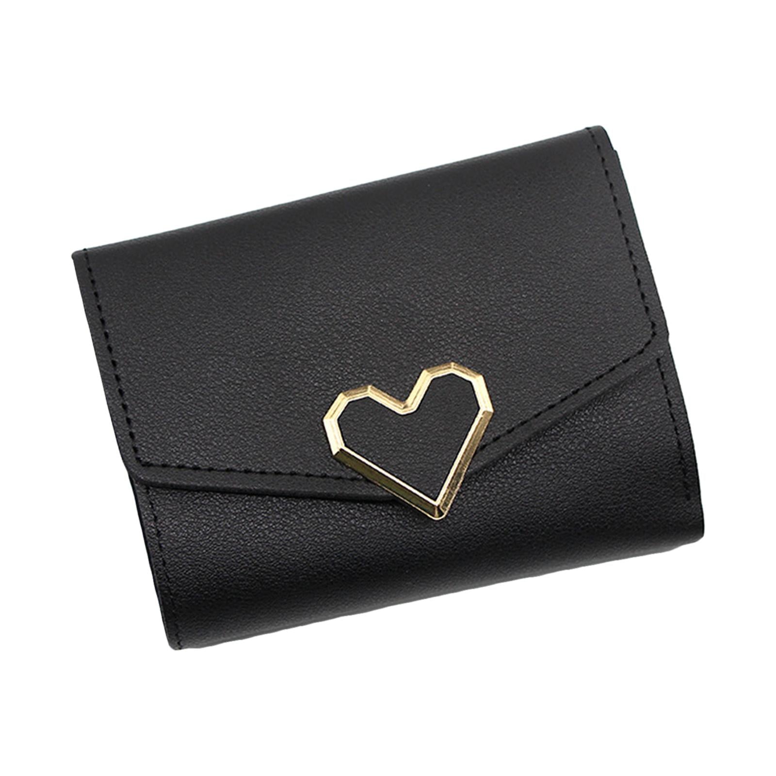 Women Small Wallet Mini Purse Bifold Leather Short Card Holder Handbag Black