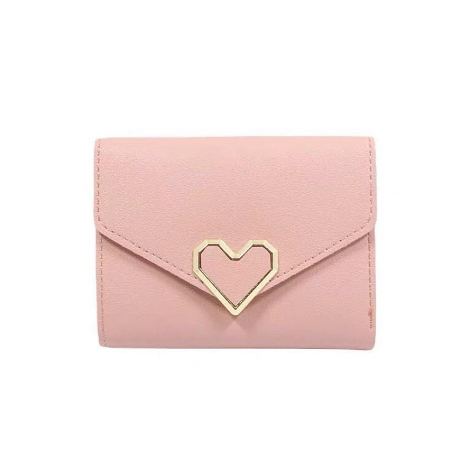 Women Small Wallet Mini Purse Bifold Leather Short Card Holder Handbag Pink