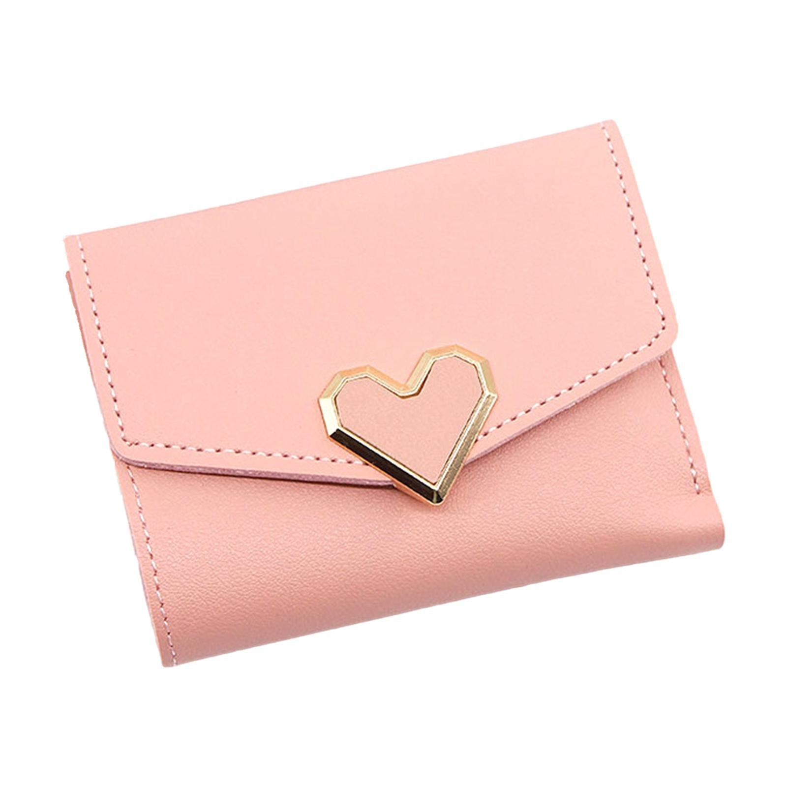 Women Small Wallet Mini Purse Bifold Leather Short Card Holder Handbag Pink