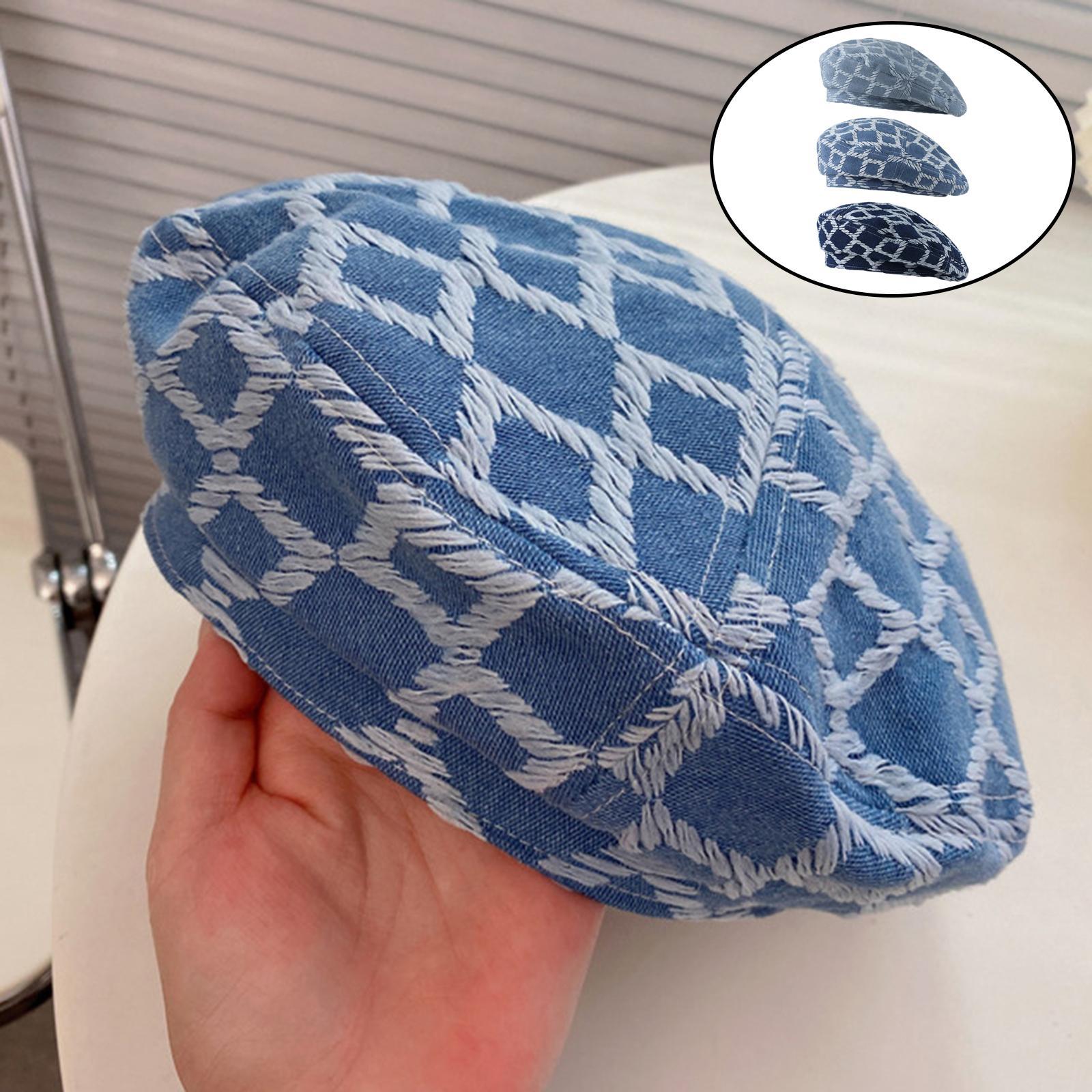 Women Beret Hat Classic Sunshade French Style Peaked Beanie Light Blue