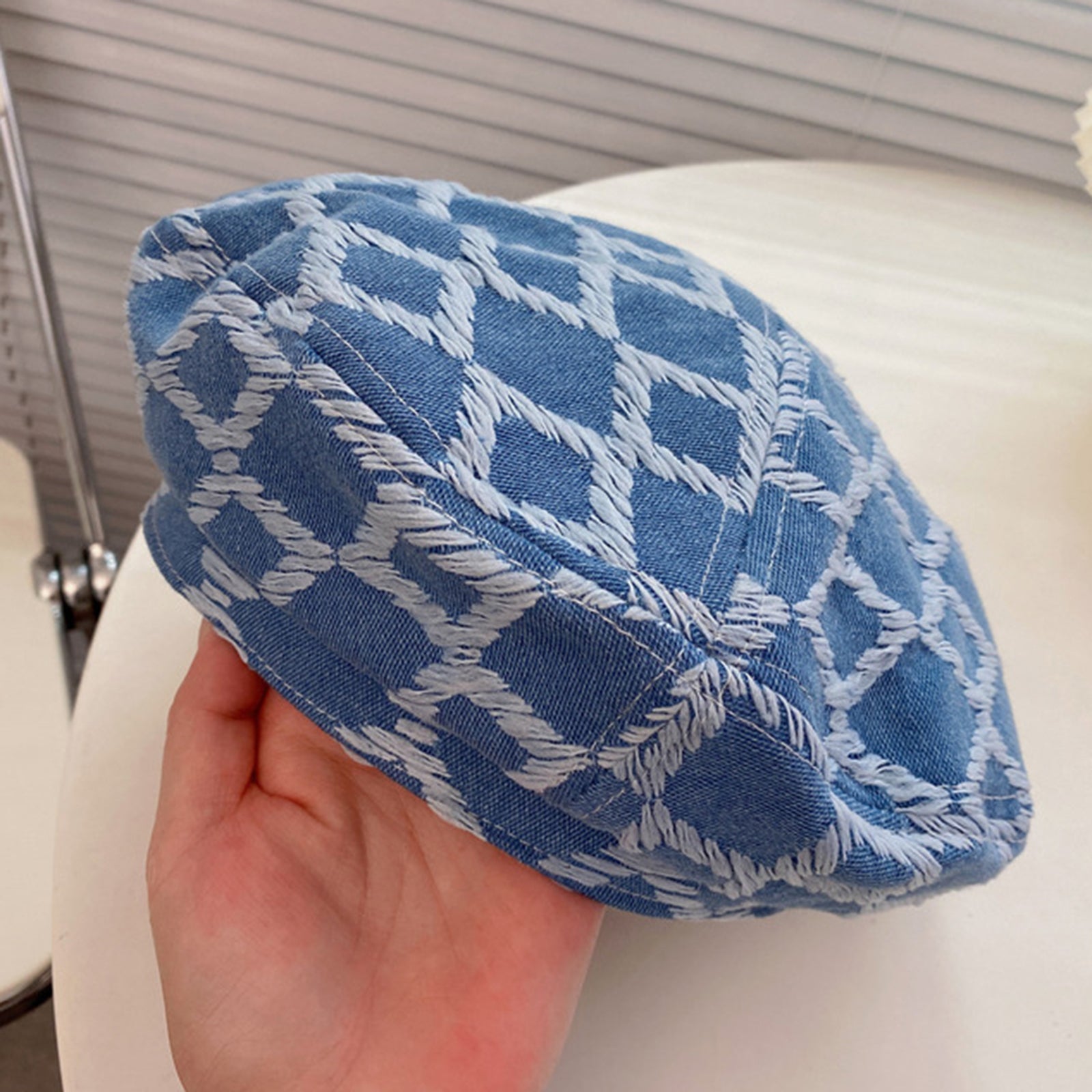 Women Beret Hat Classic Sunshade French Style Peaked Beanie Medium Blue