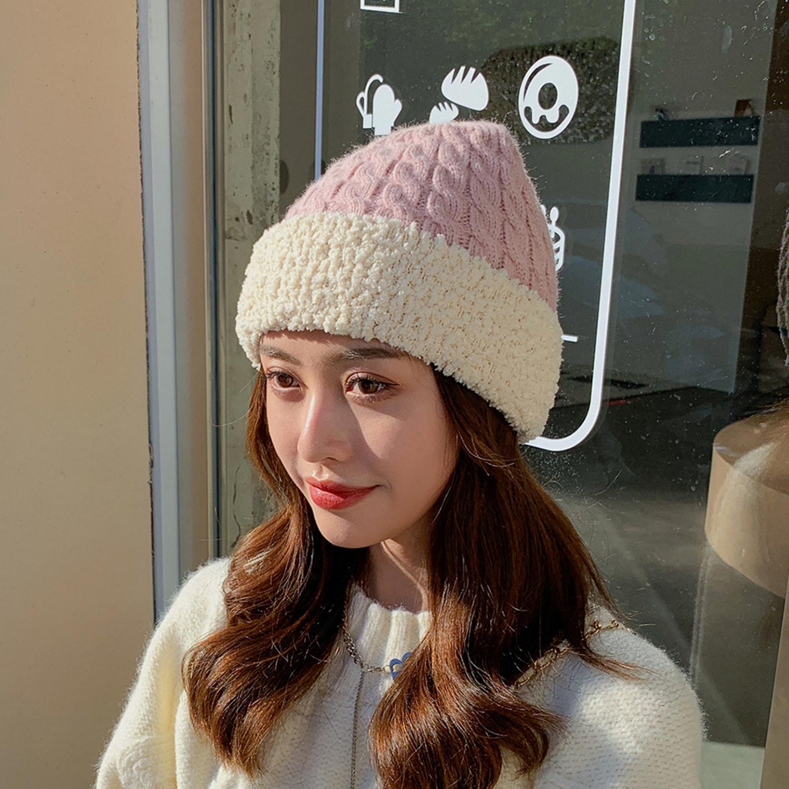 Women Knitted Beanie Winter Fashion Thermal Hats Outdoor Gadget Pink