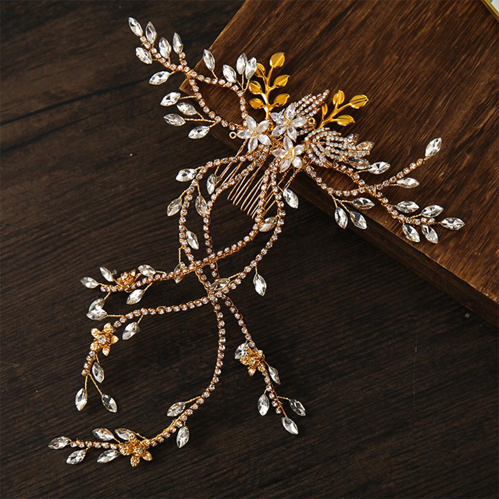 Wedding Bridal Hair Comb Flower Rhinestone Crystal Hair Clip Pins Bridesmaid Golden