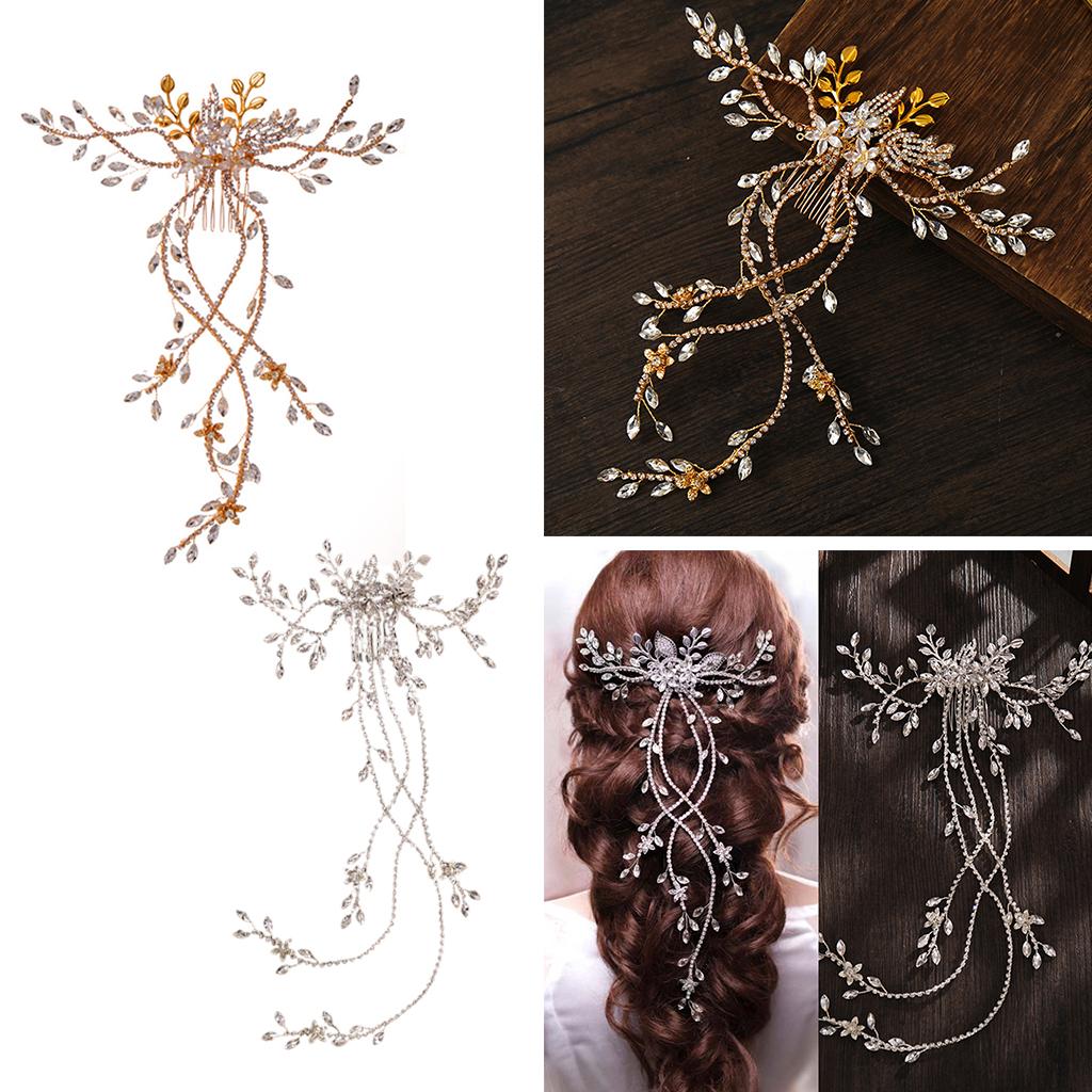 Wedding Bridal Hair Comb Flower Rhinestone Crystal Hair Clip Pins Bridesmaid Golden