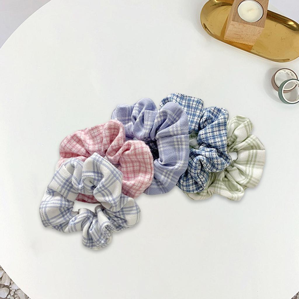 Hair Scrunchie Elastic Ponytail Ties Fashion Pony Tail Holder Band Bobbles 5PCS Plaid