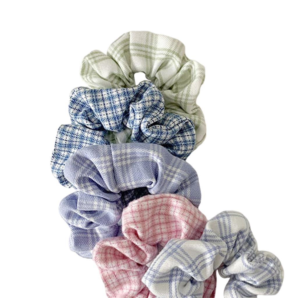 Hair Scrunchie Elastic Ponytail Ties Fashion Pony Tail Holder Band Bobbles 5PCS Plaid