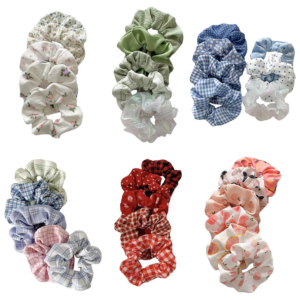 Hair Scrunchie Elastic Ponytail Ties Fashion Pony Tail Holder Band Bobbles 5PCS Plaid