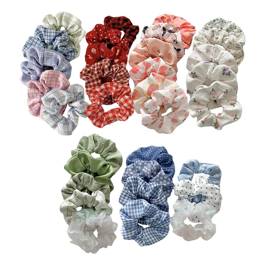 Hair Scrunchie Elastic Ponytail Ties Fashion Pony Tail Holder Band Bobbles 5PCS Plaid