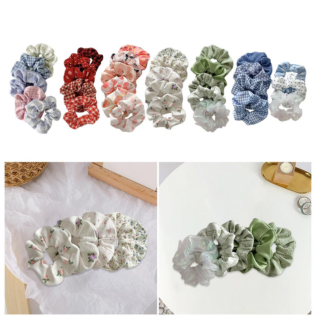 Hair Scrunchie Elastic Ponytail Ties Fashion Pony Tail Holder Band Bobbles 5PCS Plaid