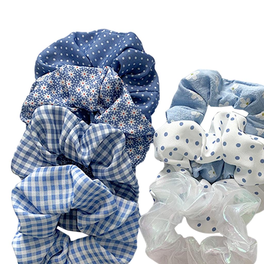 Hair Scrunchie Elastic Ponytail Ties Fashion Pony Tail Holder Band Bobbles 7PCS Blue