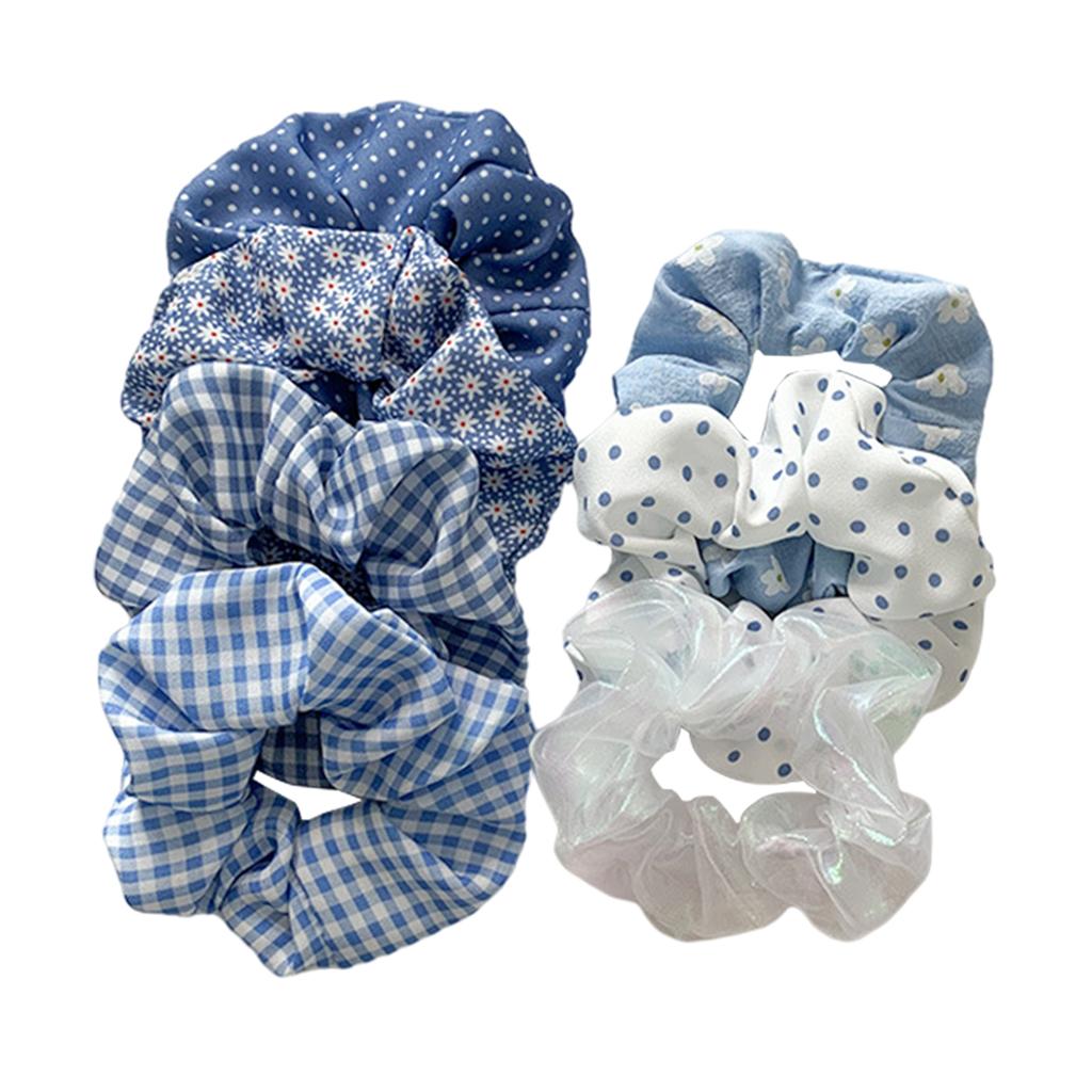 Hair Scrunchie Elastic Ponytail Ties Fashion Pony Tail Holder Band Bobbles 7PCS Blue