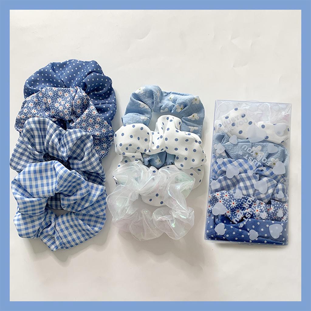 Hair Scrunchie Elastic Ponytail Ties Fashion Pony Tail Holder Band Bobbles 7PCS Blue