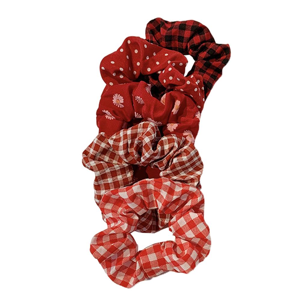 Hair Scrunchie Elastic Ponytail Ties Fashion Pony Tail Holder Band Bobbles 5PCS Red