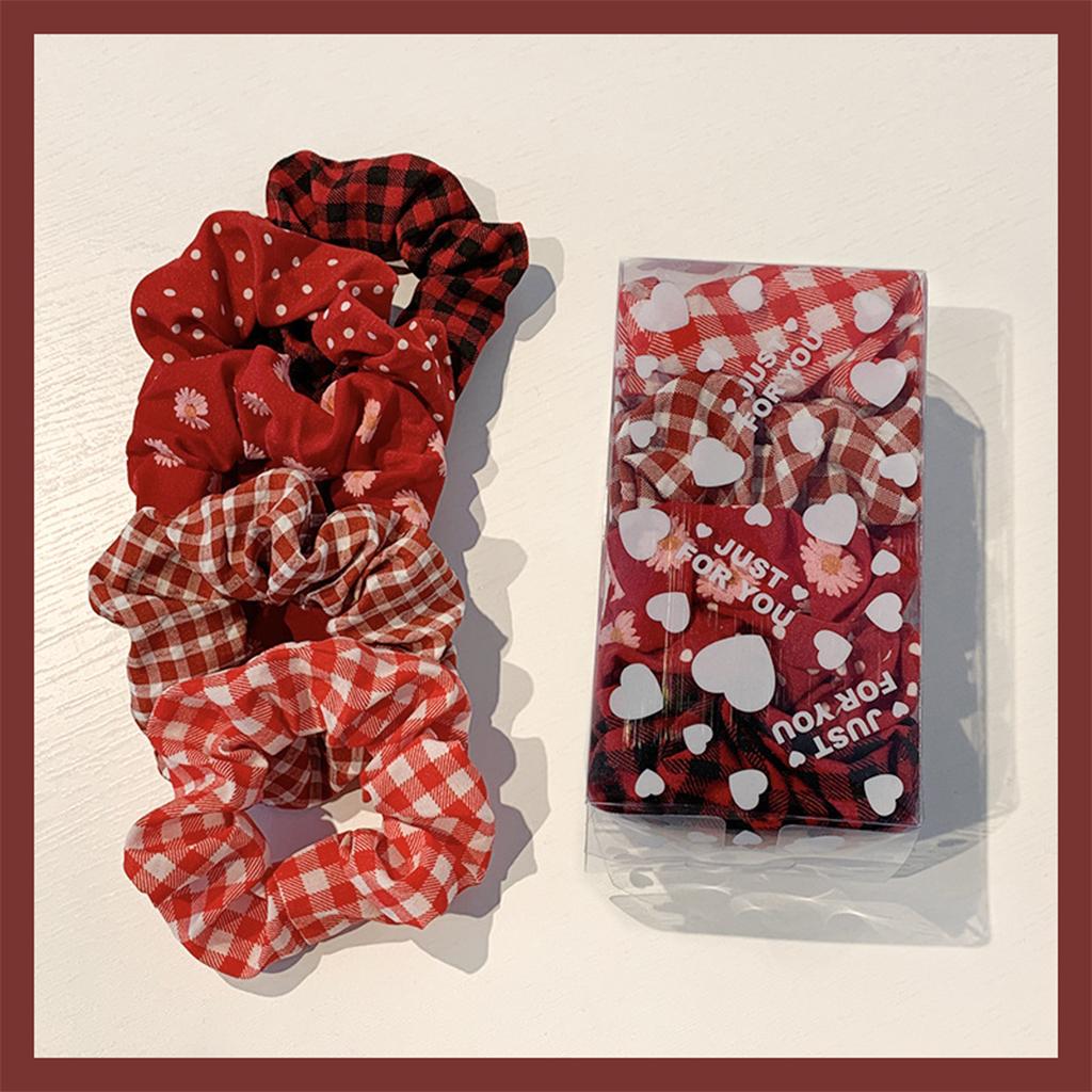 Hair Scrunchie Elastic Ponytail Ties Fashion Pony Tail Holder Band Bobbles 5PCS Red